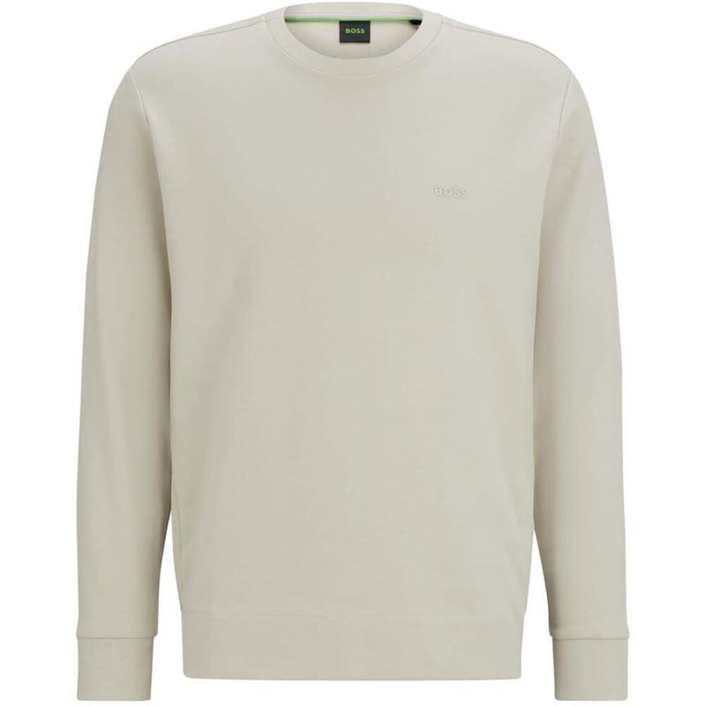 Boss Mens Tonal Logo Ribbed Collar  Sweatshirt / Light Beige